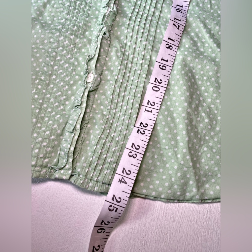 American Eagle Vintage Y2K Green & White Polka Dot Short Sleeve Button Down Top - Picture 10 of 11